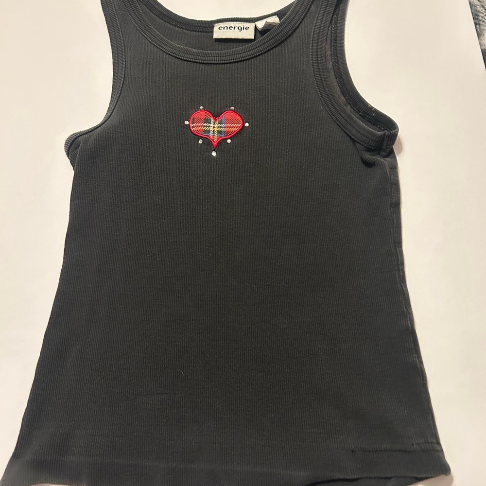 Energie Gray and Red Tank Top with Heart Design (stained)